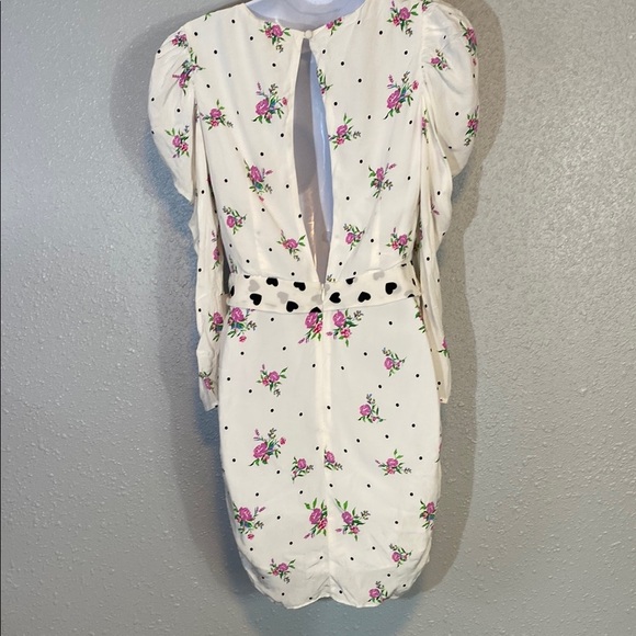 For Love And Lemons White Faux Wrap Floral Mini Dress with Plunge Neckline - Picture 11 of 15